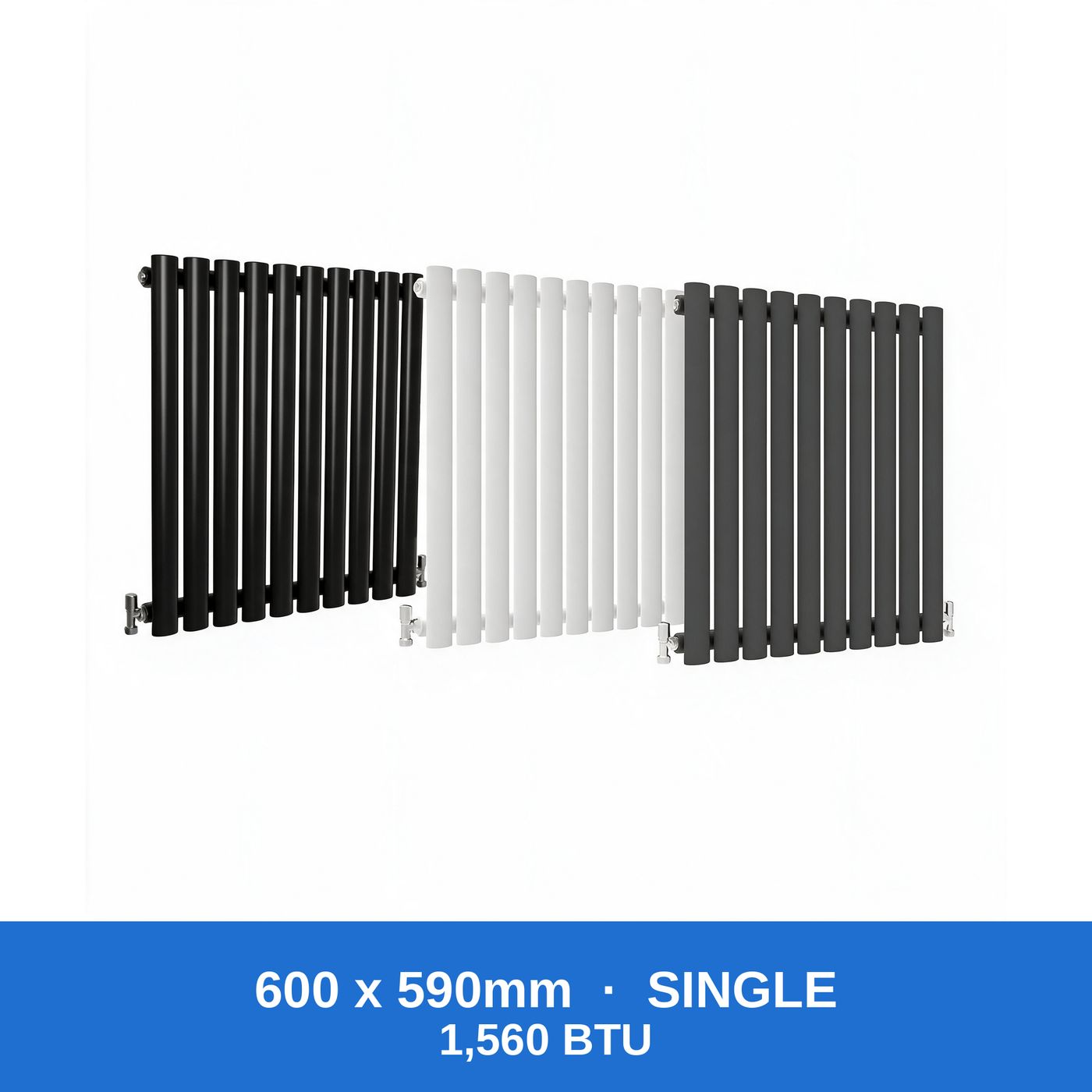 Oval column radiator 600 x 590mm single panel in black, white and anthracite grey - Rackerman