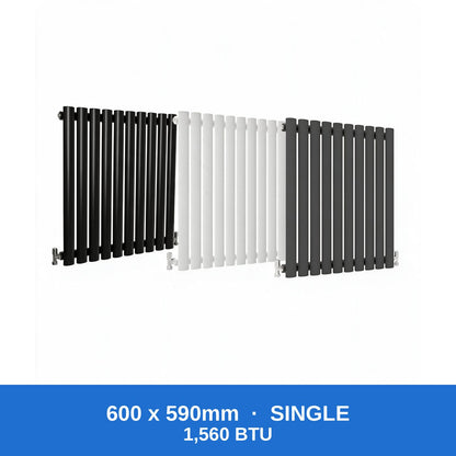 Oval column radiator 600 x 590mm single panel in black, white and anthracite grey - Rackerman