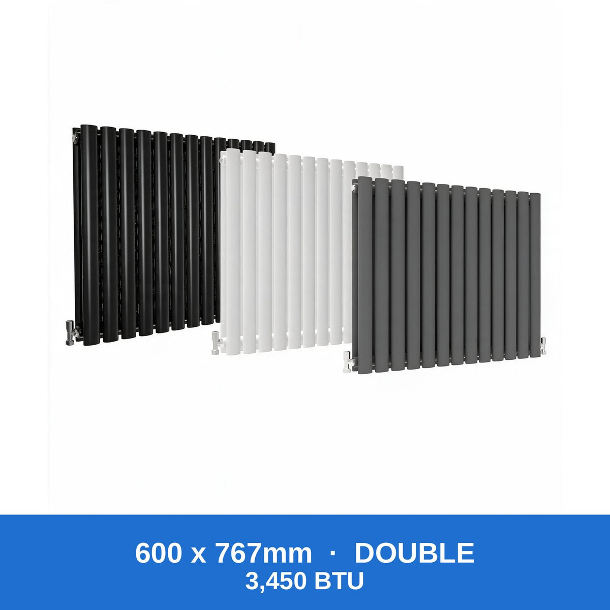Oval column radiator 600 x 767mm double panel in black, white and anthracite grey - Rackerman