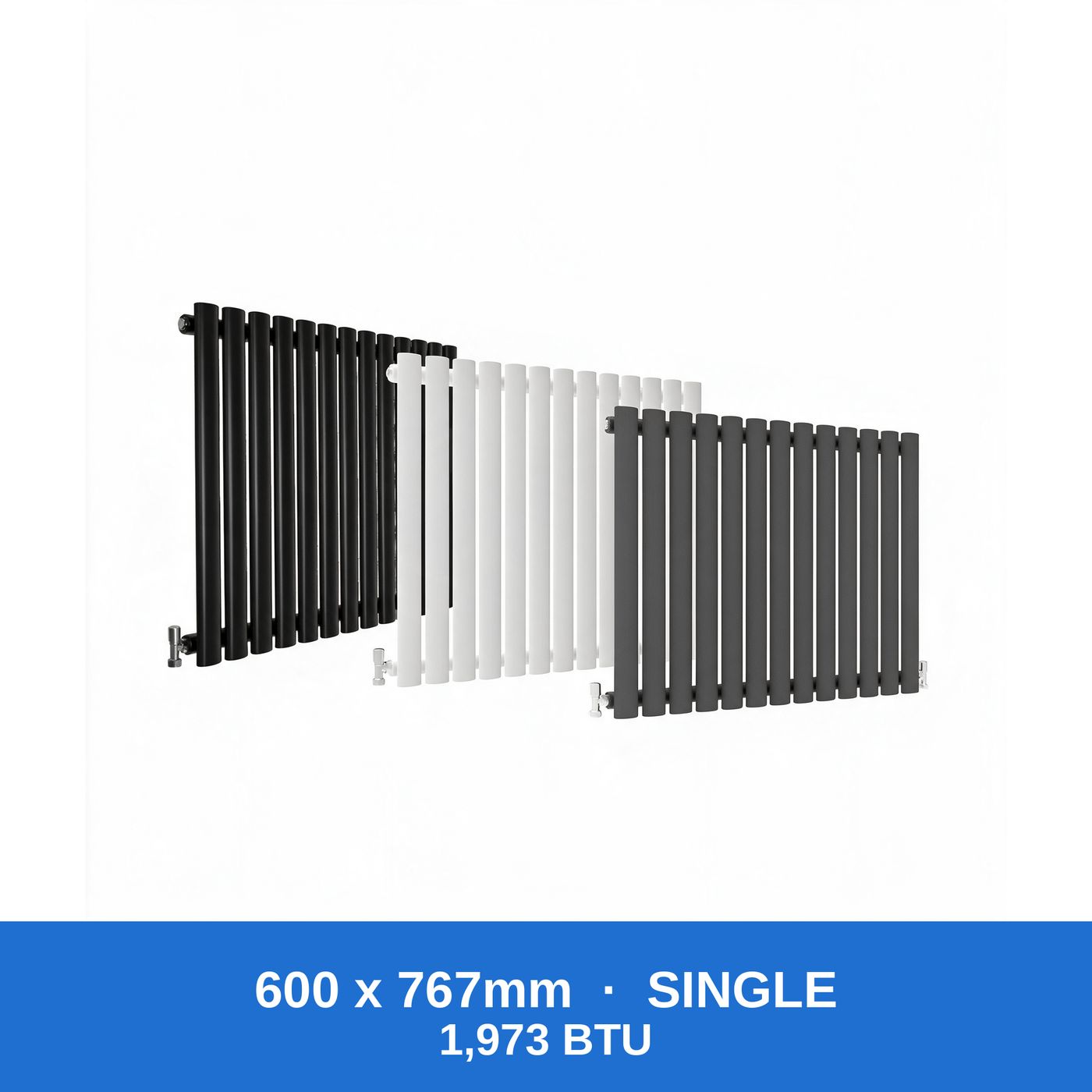 Oval column radiator 600 x 767mm single panel in black, white and anthracite grey - Rackerman