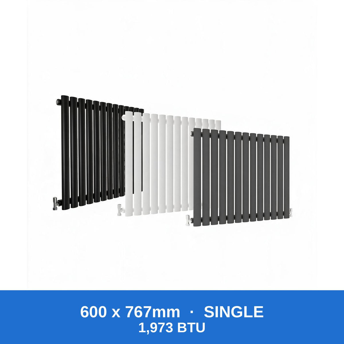 Oval column radiator 600 x 767mm single panel in black, white and anthracite grey - Rackerman