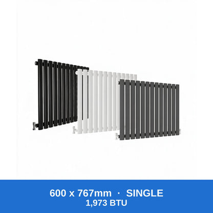 Oval column radiator 600 x 767mm single panel in black, white and anthracite grey - Rackerman