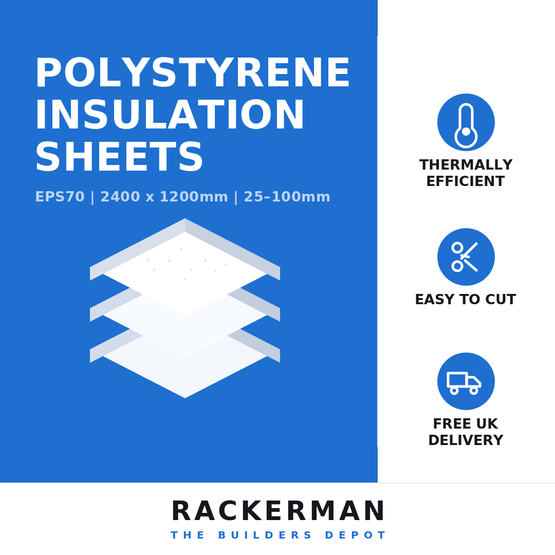 Expanded polystyrene insulation board EPS70 - rigid closed-cell foam floor and wall insulation