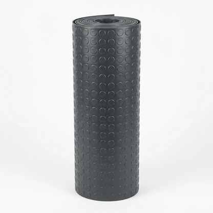 PVC Rubber Garage Flooring – 2m Wide Graphite Grey Roll, Coin & Checker Plate, 2.5mm, Cut to Length, Non-Slip Garage & Workshop Matting - Rackerman
