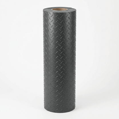 PVC Rubber Garage Flooring – 2m Wide Graphite Grey Roll, Coin & Checker Plate, 2.5mm, Cut to Length, Non-Slip Garage & Workshop Matting - Rackerman