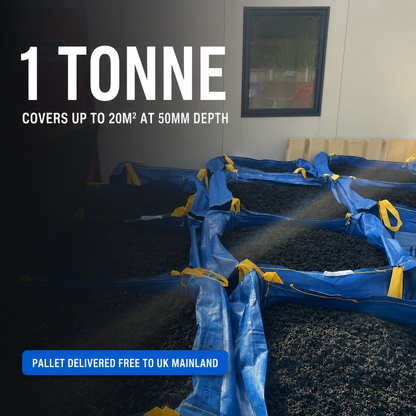 Playground rubber chippings installed as decorative garden surface