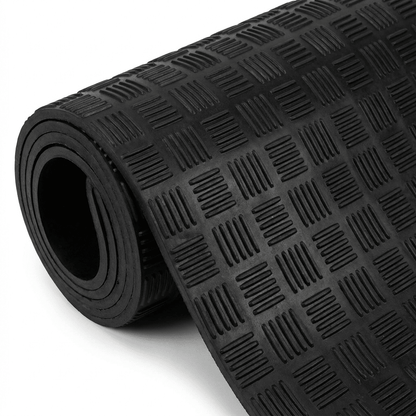 Rubber Garage Flooring – 1.5m Wide Heavy-Duty Roll | Checker, 5-Bar, Coin & Smooth, 3mm & 5mm, Cut to Length, Non-Slip Rubber Matting - Rackerman