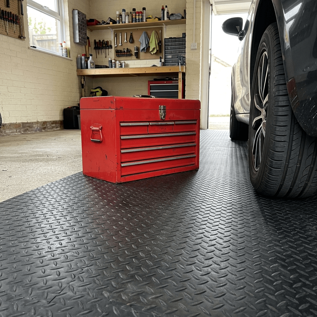 Rubber Garage Flooring – 1.5m Wide Heavy-Duty Roll | Checker, 5-Bar, Coin & Smooth, 3mm & 5mm, Cut to Length, Non-Slip Rubber Matting - Rackerman