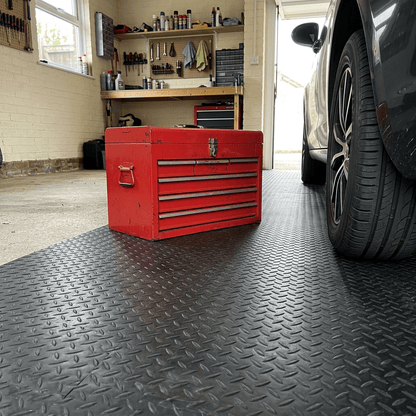 Rubber Garage Flooring – 1.5m Wide Heavy-Duty Roll | Checker, 5-Bar, Coin & Smooth, 3mm & 5mm, Cut to Length, Non-Slip Rubber Matting - Rackerman