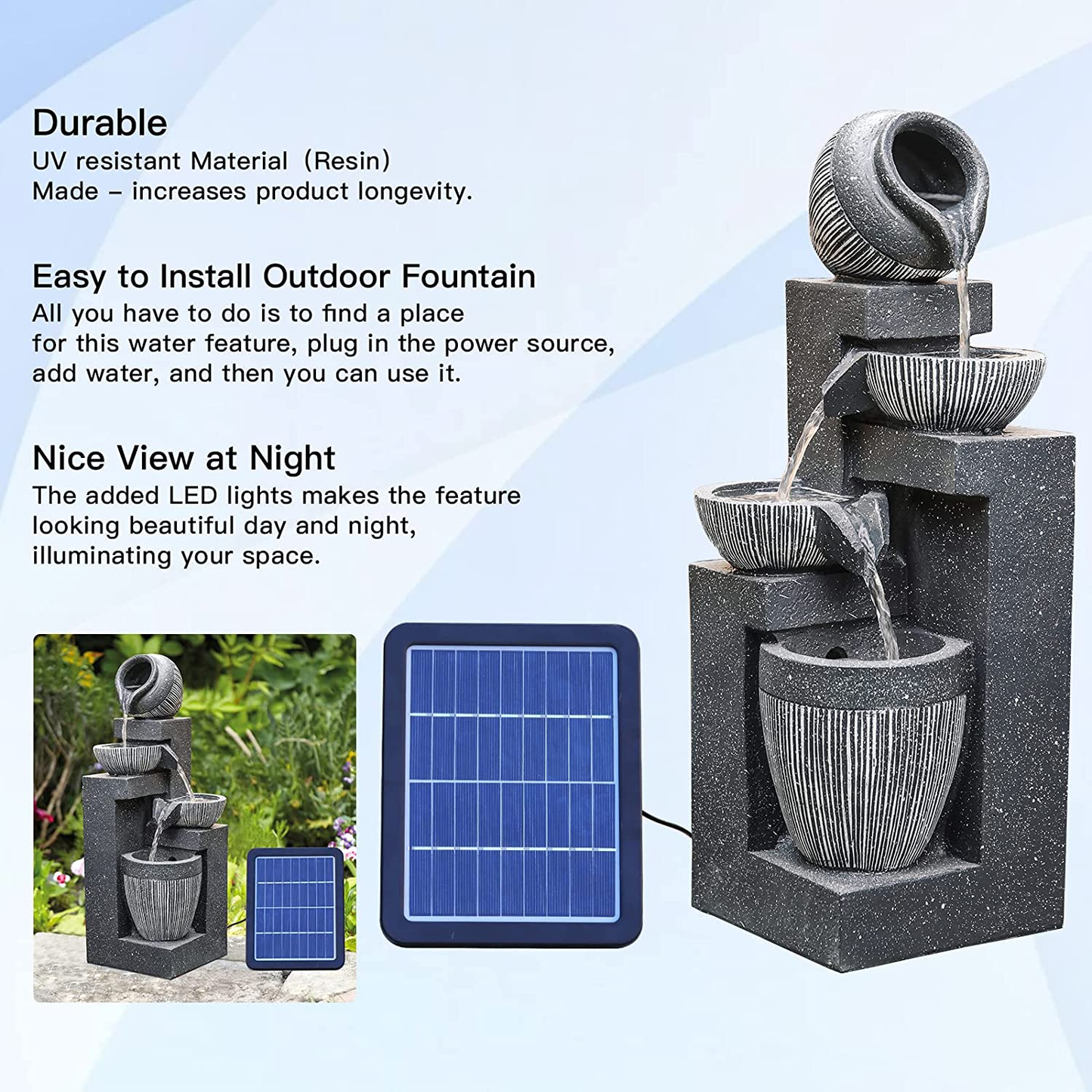 Outdoor Fountain Rockery Decoration Solar Powered Garden Ornament