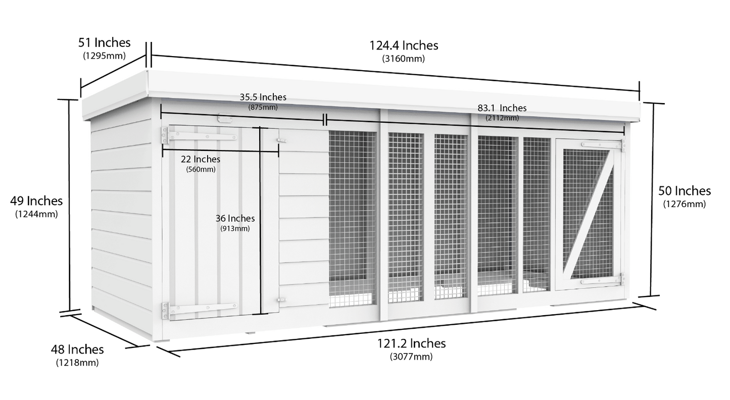 Dog Kennel & Run 10ft x 4ft Fully Pressure Treated with Tanalised Timber