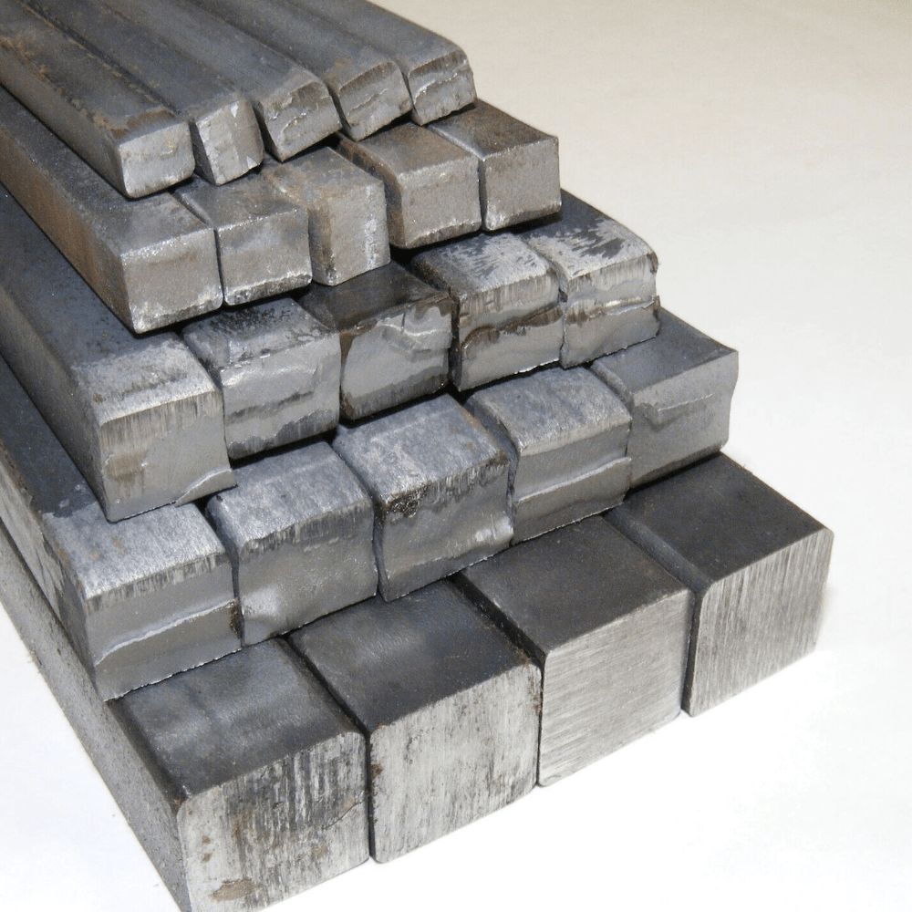 Close-up of mild steel square bar cut end showing solid square section