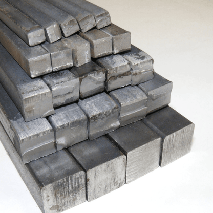 Close-up of mild steel square bar cut end showing solid square section