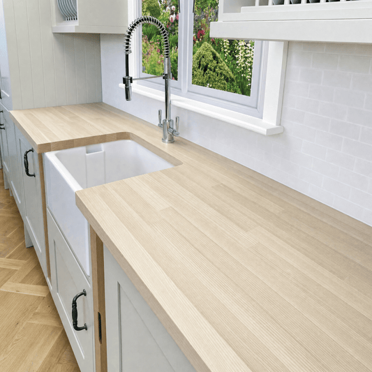 Solid Ash Kitchen Worktop 28mm – Pale Real Hardwood Ash Worktop, Cut to Size, Breakfast Bar, Kitchen Island & Upstand - Rackerman