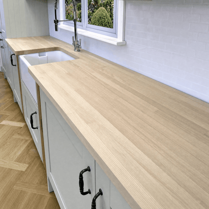 Solid Ash Kitchen Worktop 28mm – Pale Real Hardwood Ash Worktop, Cut to Size, Breakfast Bar, Kitchen Island & Upstand - Rackerman