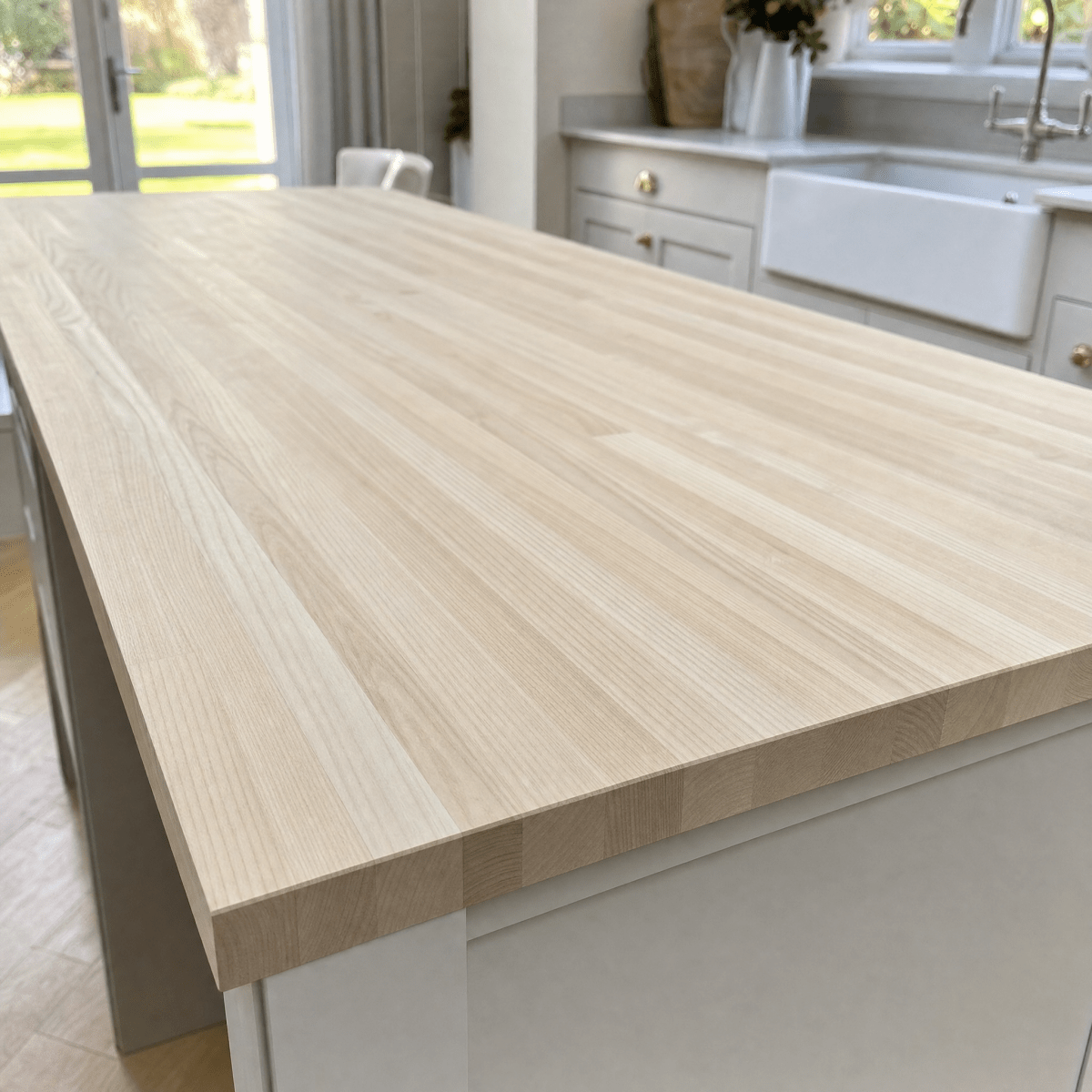 Solid Ash Kitchen Worktop 28mm – Pale Real Hardwood Ash Worktop, Cut to Size, Breakfast Bar, Kitchen Island & Upstand - Rackerman