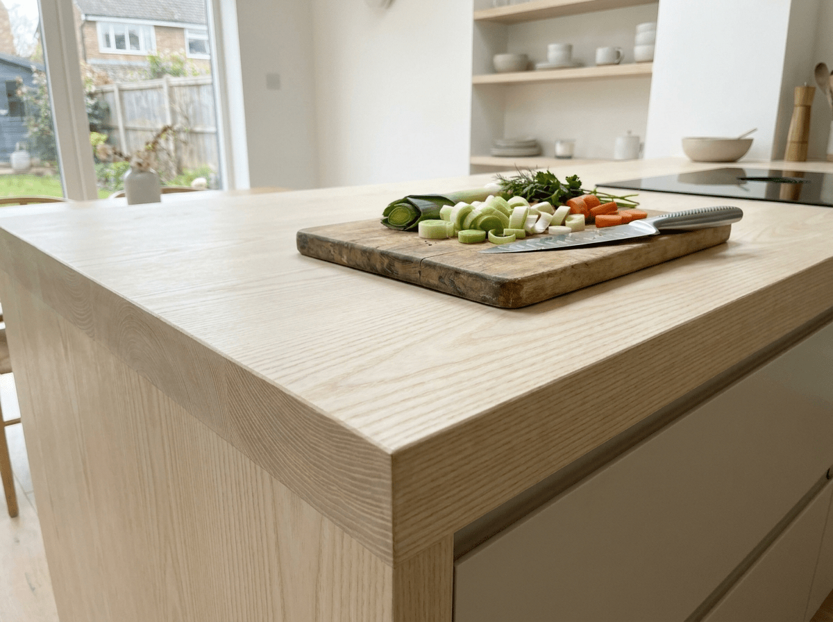 Solid Ash Kitchen Worktop 28mm – Pale Real Hardwood, Cut to Size - Rackerman