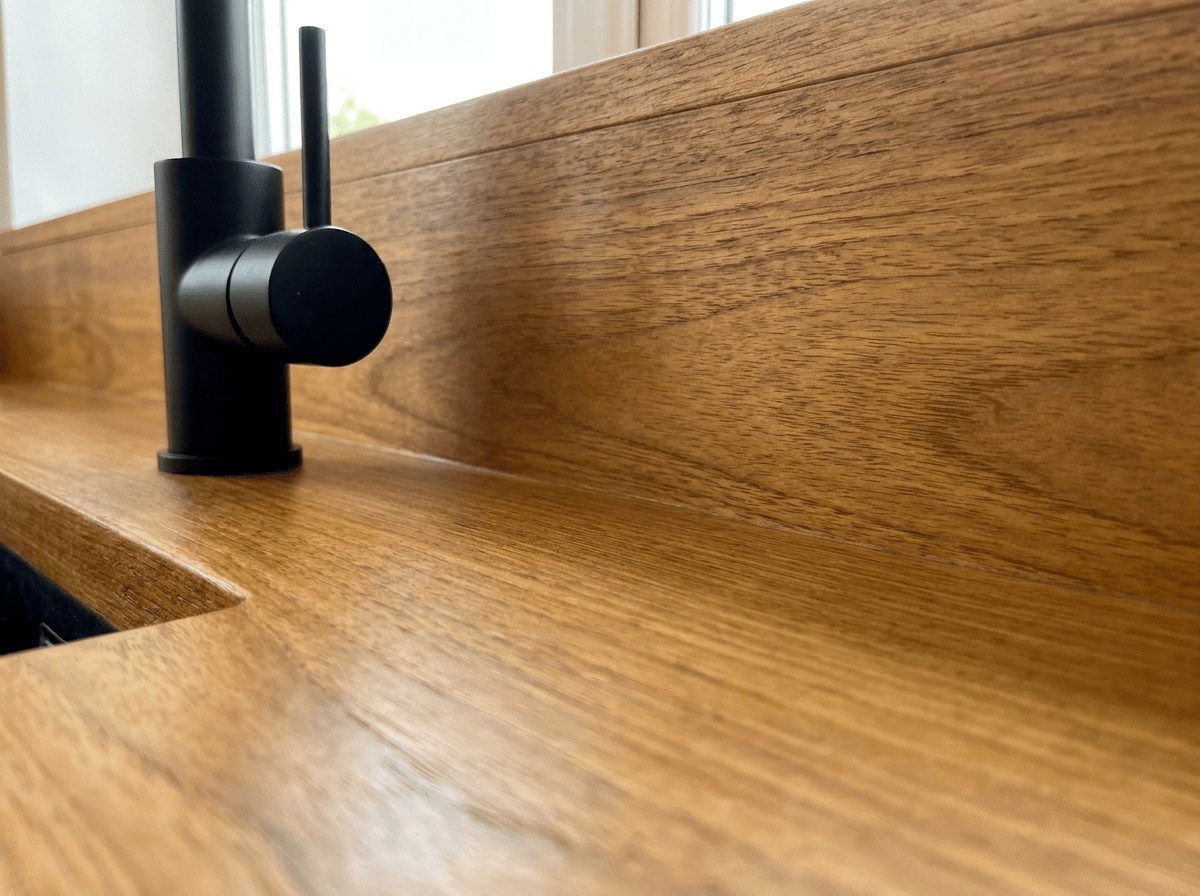 Solid Iroko Kitchen Worktop 38mm – Durable Golden Hardwood, Cut to Size - Rackerman
