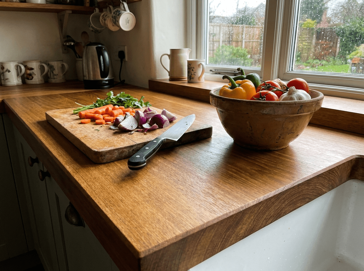 Solid Iroko Kitchen Worktop 38mm – Durable Golden Hardwood, Cut to Size - Rackerman