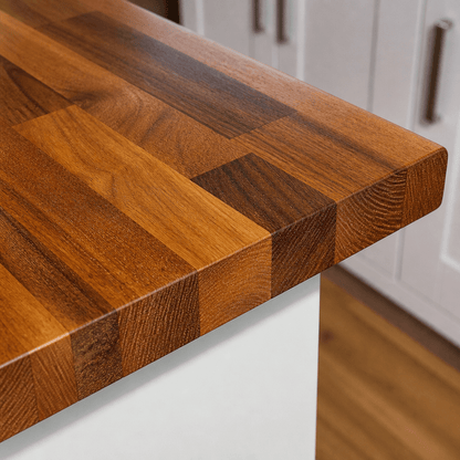 Solid Iroko Kitchen Worktop 38mm – Durable Golden Hardwood Iroko Worktop, Cut to Size, Breakfast Bar, Kitchen Island & Upstand - Rackerman