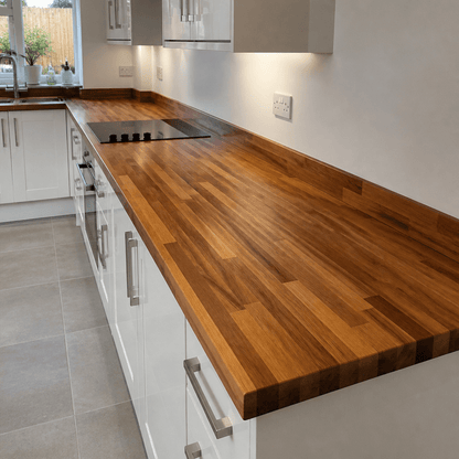 Solid Iroko Kitchen Worktop 38mm – Durable Golden Hardwood Iroko Worktop, Cut to Size, Breakfast Bar, Kitchen Island & Upstand - Rackerman