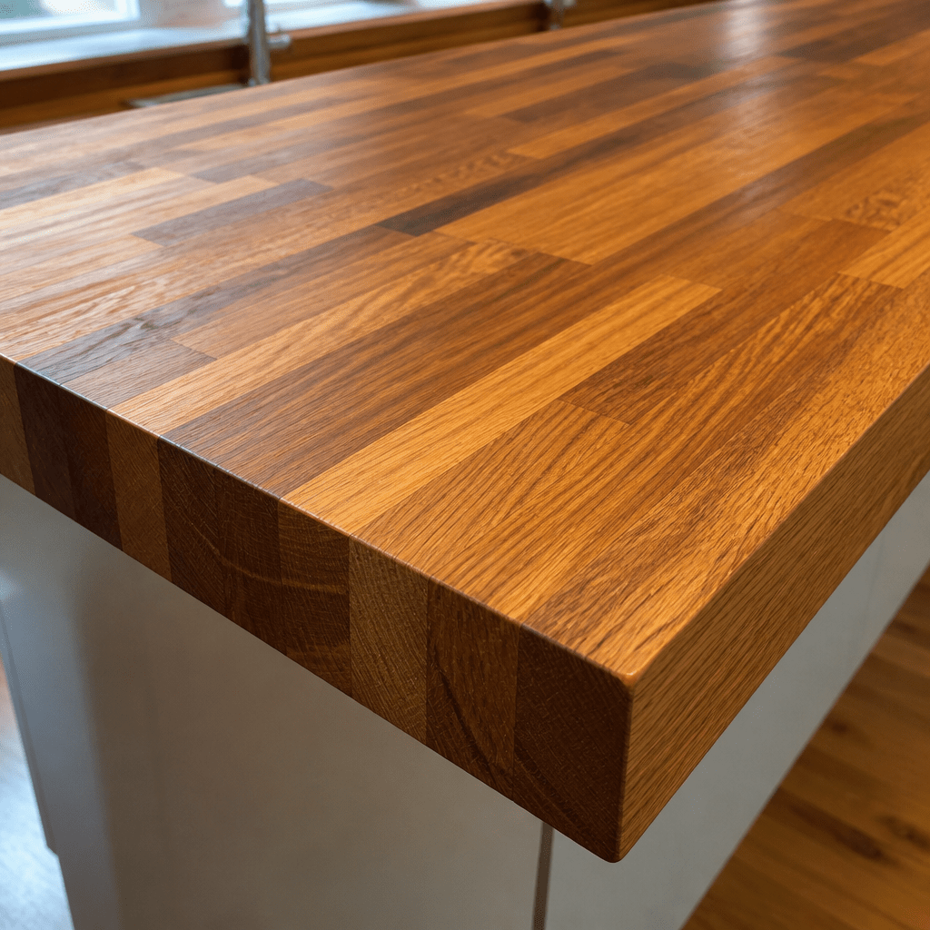 Solid Iroko Kitchen Worktop 38mm – Durable Golden Hardwood Iroko Worktop, Cut to Size, Breakfast Bar, Kitchen Island & Upstand - Rackerman