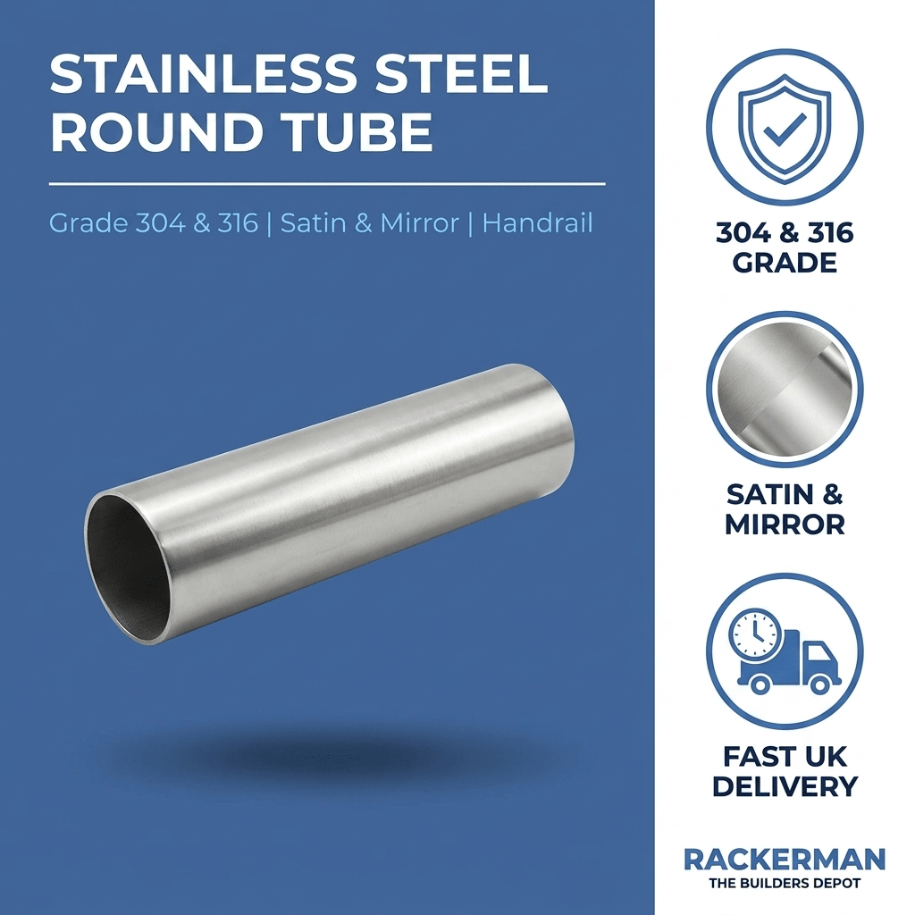 Stainless Steel Round Tube - 304 & 316 Satin & Mirror Polish, 12mm to 48.3mm - Rackerman