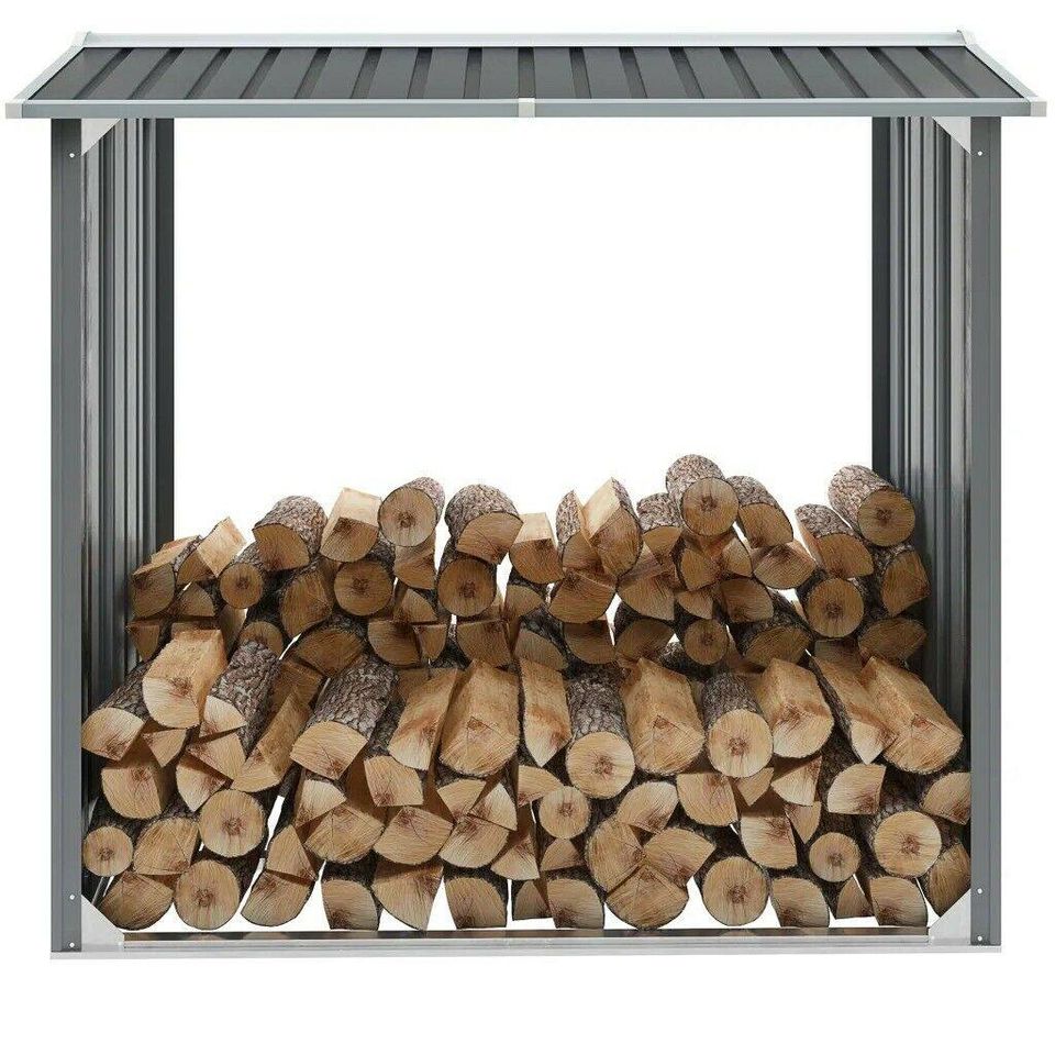 Galvanised Garden Log Firewood Storage Shed 172x91x154 cm