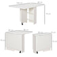 Dining Table Folding Desk Furniture w/ 2 wheels Storage Shelves, White