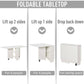 Dining Table Folding Desk Furniture w/ 2 wheels Storage Shelves, White