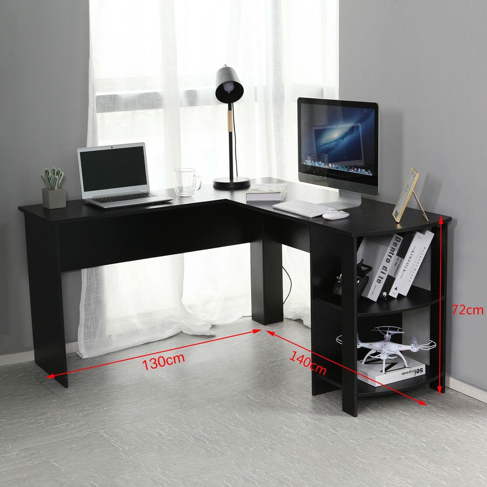 Black L-shaped Computer Desk Corner PC Table Workstation