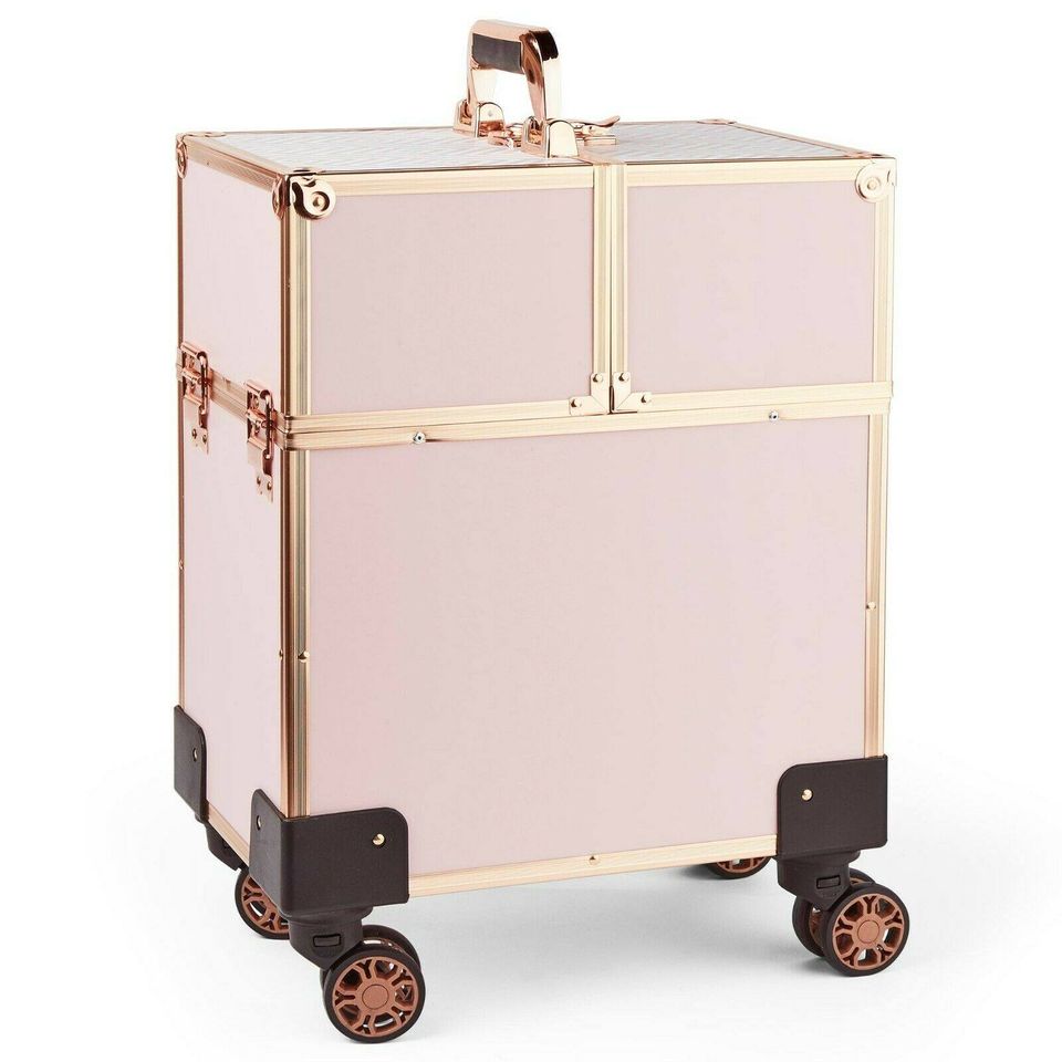 Makeup Trolley – Travel Case | Vanity Suitcase | Storage Organiser, Rose Gold(mc)