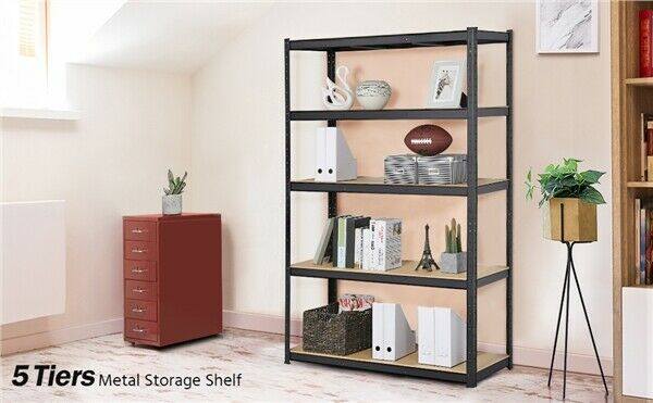 EXTRA WIDE HEAVY DUTY ADJUSTABLE 5 TIER RACKING BOLTLESS STORAGE SHELVES. (m)