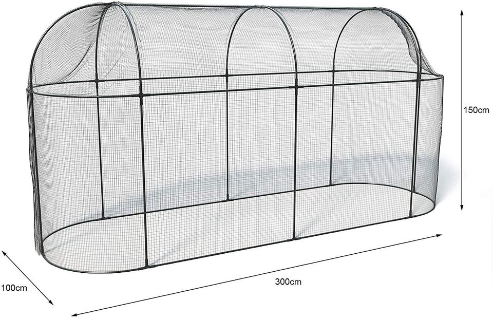 Long Steel Fruit Plant Cage, Black, 300x100x150 cm