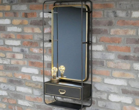 Large Wall Mirror Rustic Metal Furniture Vintage Industrial Shelf Bathroom Unit