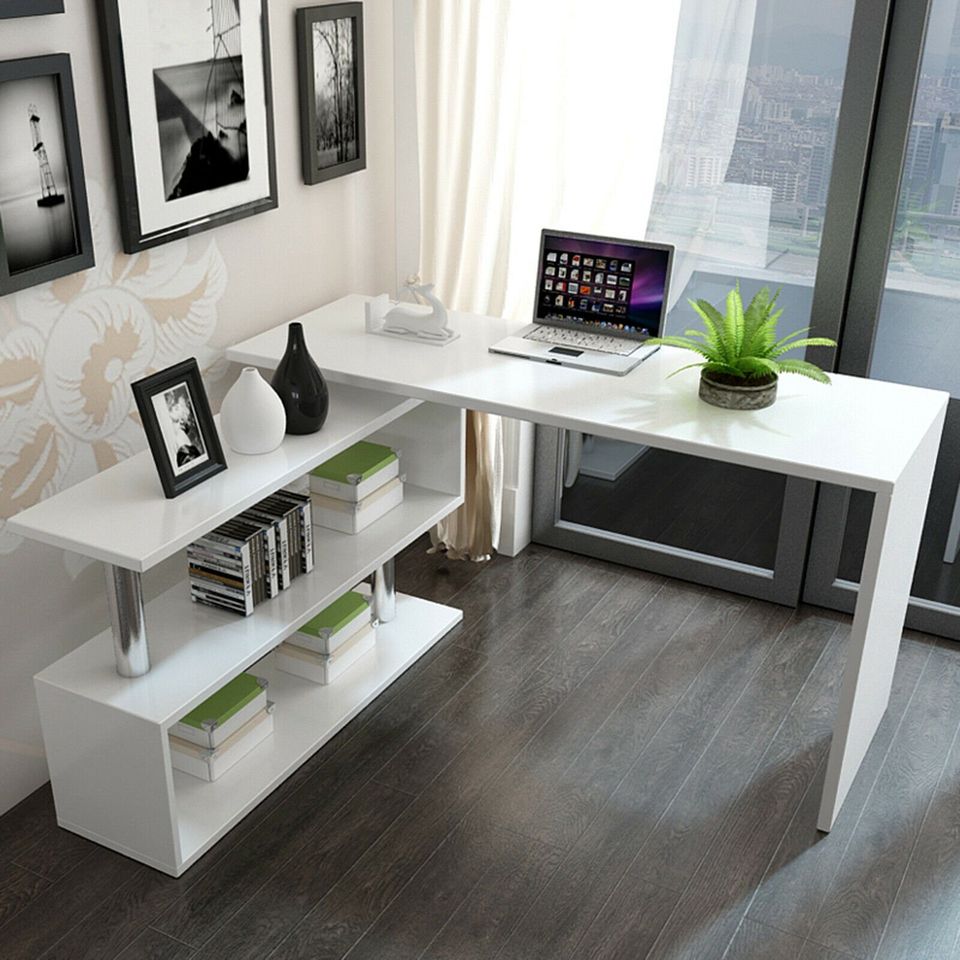 White L-Shaped Computer Desk Corner PC Table