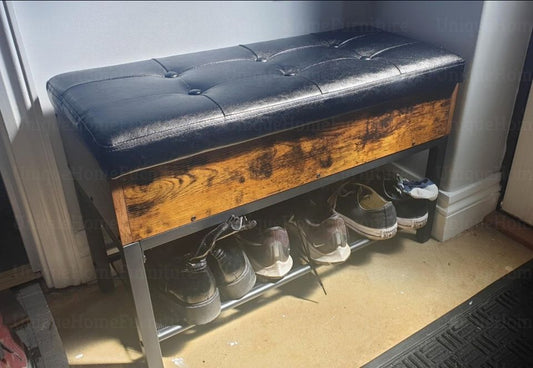 Rustic Storage Bench Storage Ottoman Seat Vintage Industrial Shoe Trunk Chest