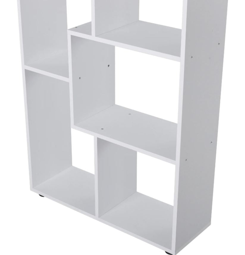 Tall Wooden Bookcase, Modern Room Divider with Display.  White