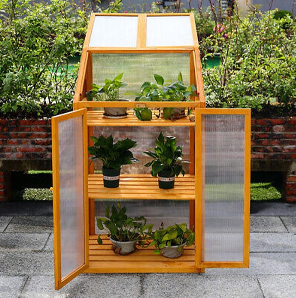 Large 3 Tier Wooden Transparent Garden Green House Cold Frame