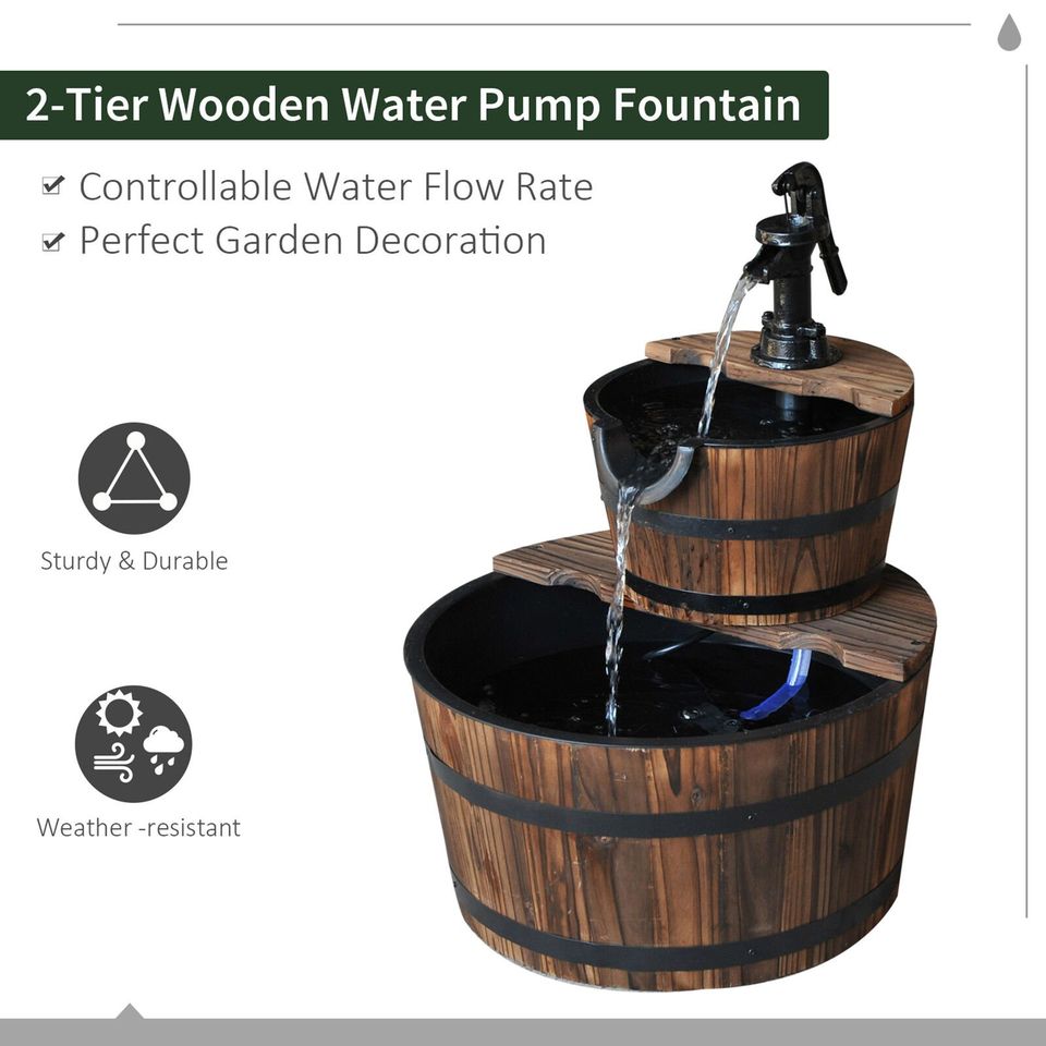 Outdoor Patio Fountain 2 Tier Cascading Feature Wood