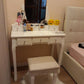 Bedroom Vanity Dressing Makeup Table Set w/ Frameless Mirror Storage Organiser Cushioned Stool