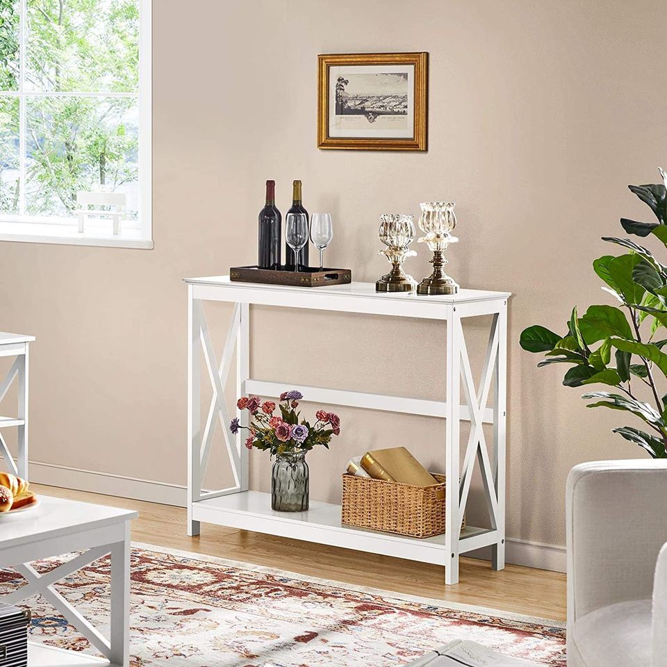 White Slim Console Table Narrow Hallway Entryway Table