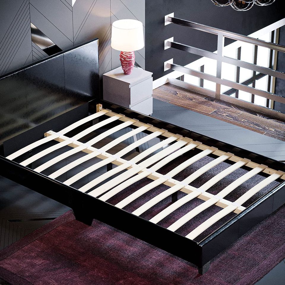 Small Double Bed 4ft Frame Upholstered Faux Leather Home Bedroom Wooden Wood Sleeper Furniture