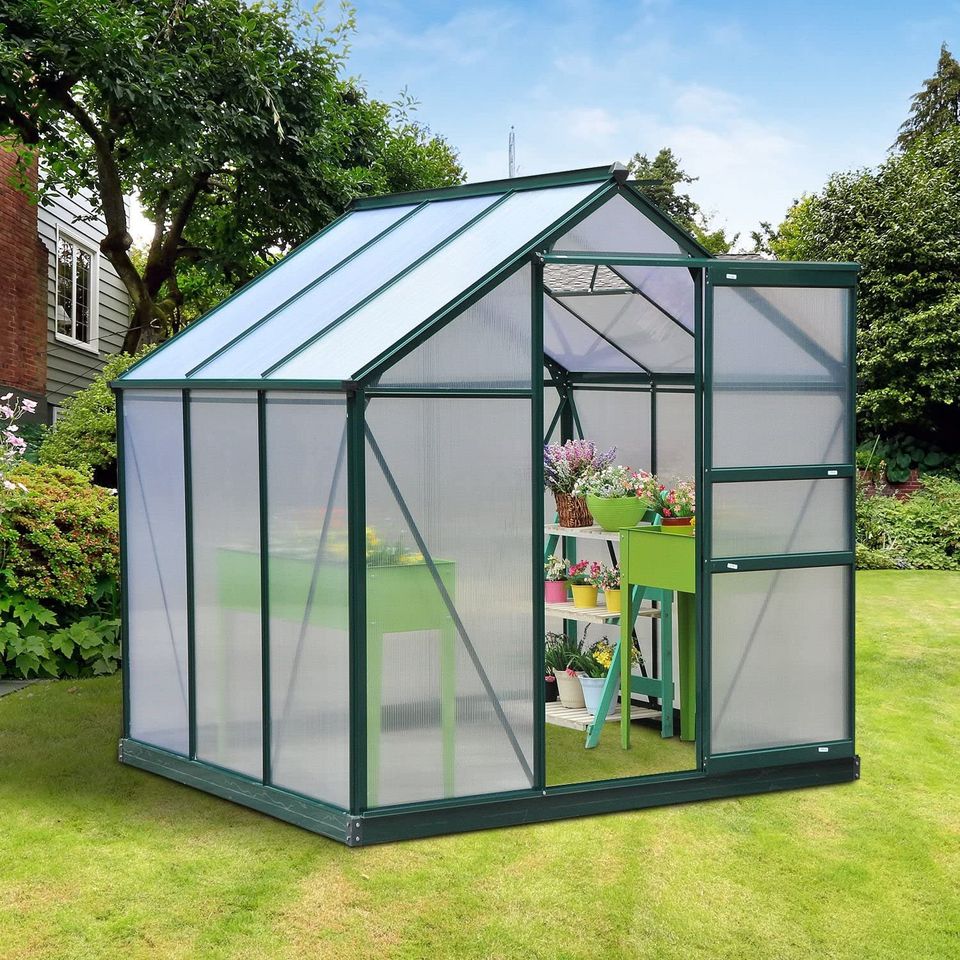 6ft x 6ft Garden Greenhouse Outdoor Plants Grow Shed w/ Galvanized Base