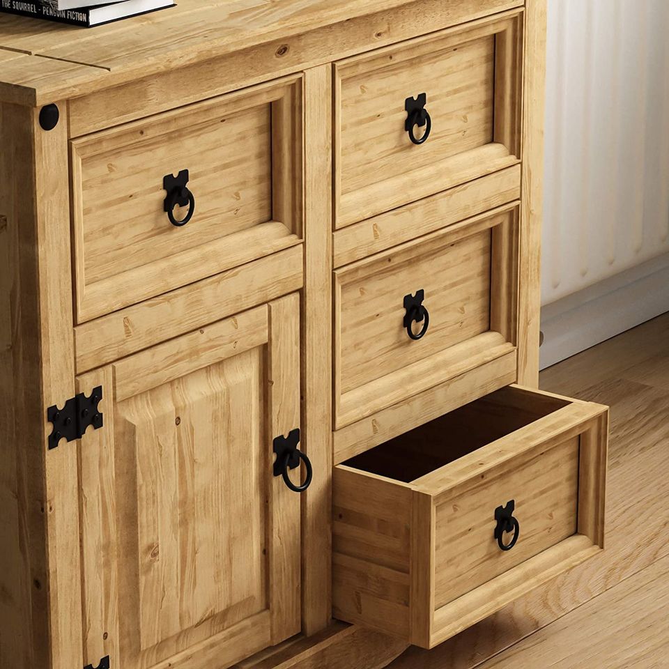 Corona Sideboard 1 Door 4 Drawer Solid Pine Wood Living Room Wooden Furniture Storage Cabinet