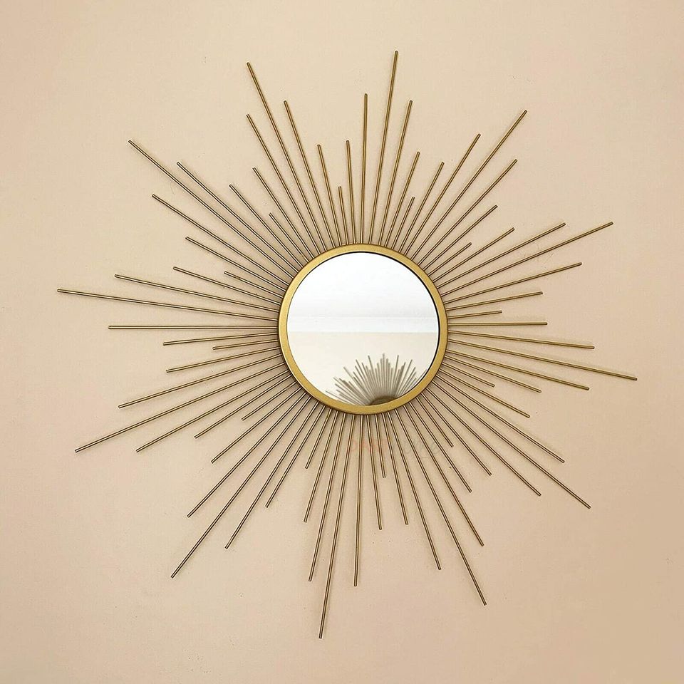 Sunburst Round Glass Wall Mirror. Frame Dimensions: W60cm x H60cm x D3cm / Mirror W19cm x H19cm