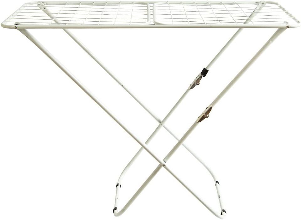 Winged Folding Clothes Airer Metal White Outdoor Indoor Clothing Storage Rack