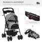 Pet Stroller with No-Zip Foldable Carriage with Brake Basket and Adjustable Canopy