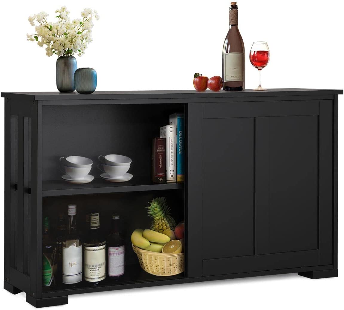 Black Wooden Kitchen Storage Cabinet with Sliding Door 33D x 63W x 106.7H centimetres