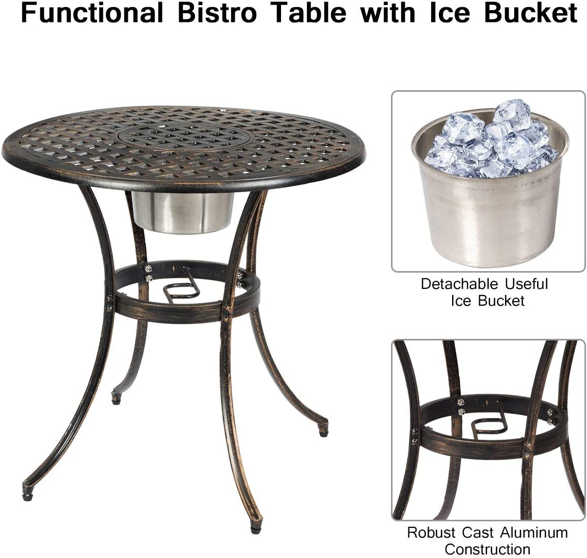 3 Piece Bistro Metal Dining Set, Garden Table and 2 Seaters